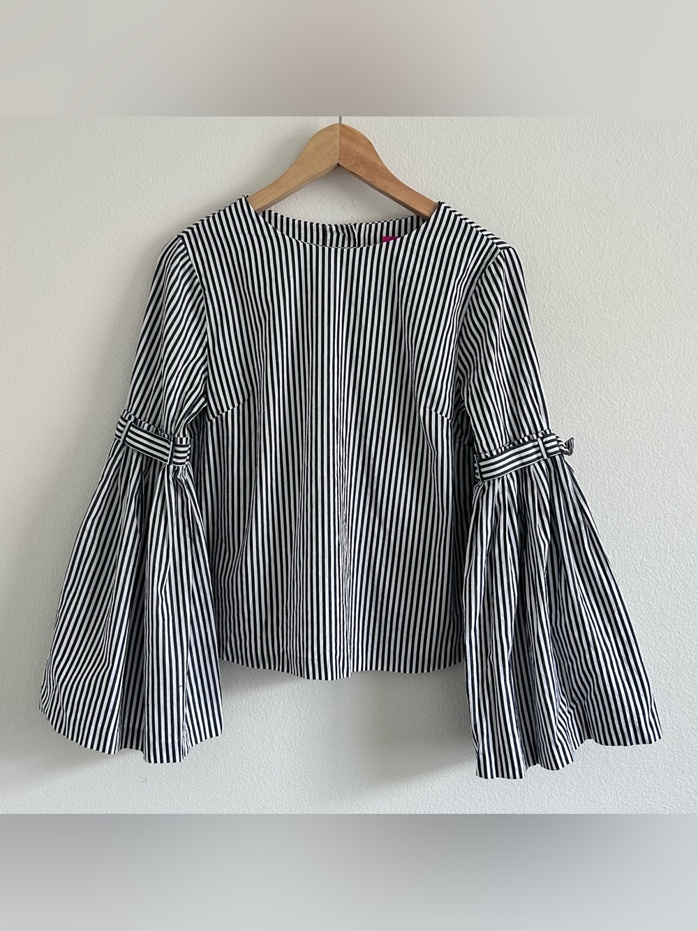 Catherine Malandrino Black and White Striped Bell Sleeve Blouse | Size Small